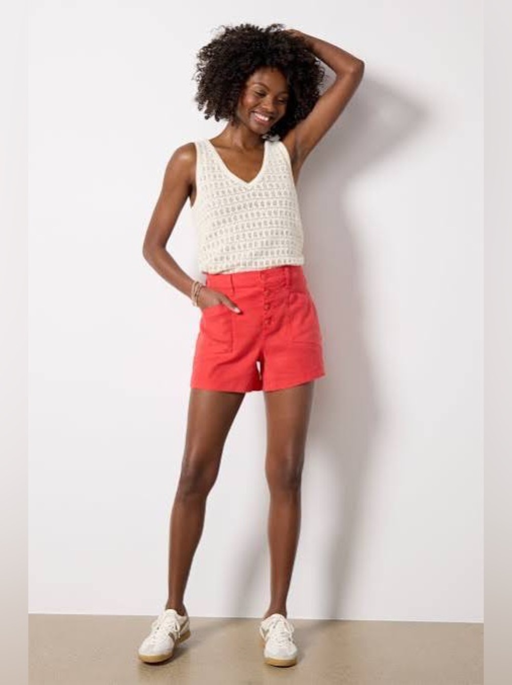 EVEREVE Red High-Waist Button-Front Joelle Stretch Linen Shorts Size 2